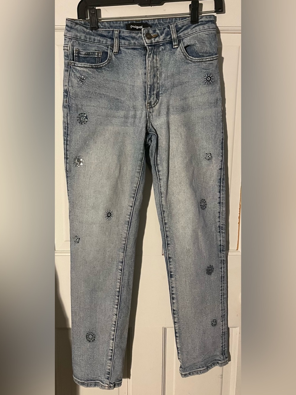 Desigual Light Blue Embellished Skinny Jeans Woman’s Size 38 (small)